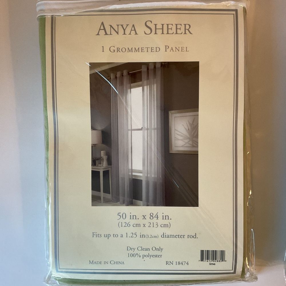 Set of 2 Anya Sheer Grommeted Curtain Panels Light Green 50” x 84” NWT - Picture 9 of 11